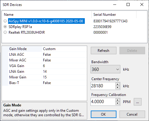 SDR Devices Dialog