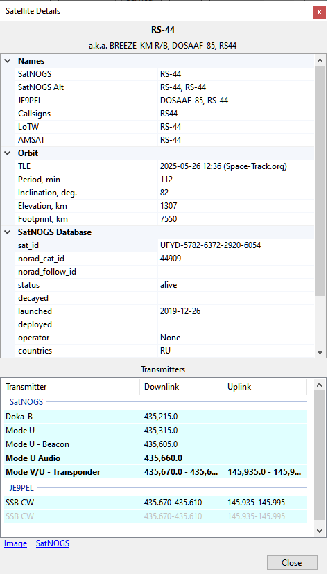 Satellite Details Dialog