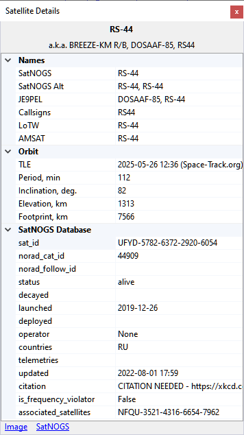 Satellite Details Panel