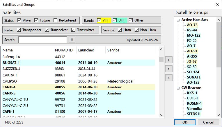 Satellites and Groups Window